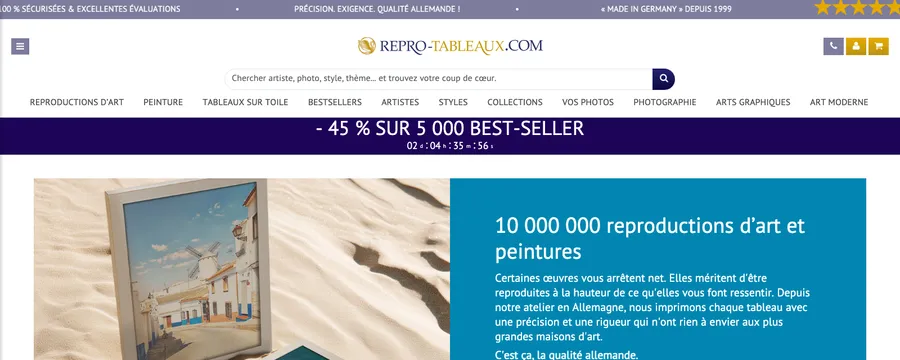 Capture — la page d'accueil de repro-tableaux.com