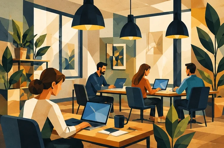 Illustration : plusieurs personnes au travail dans l'espace de coworking